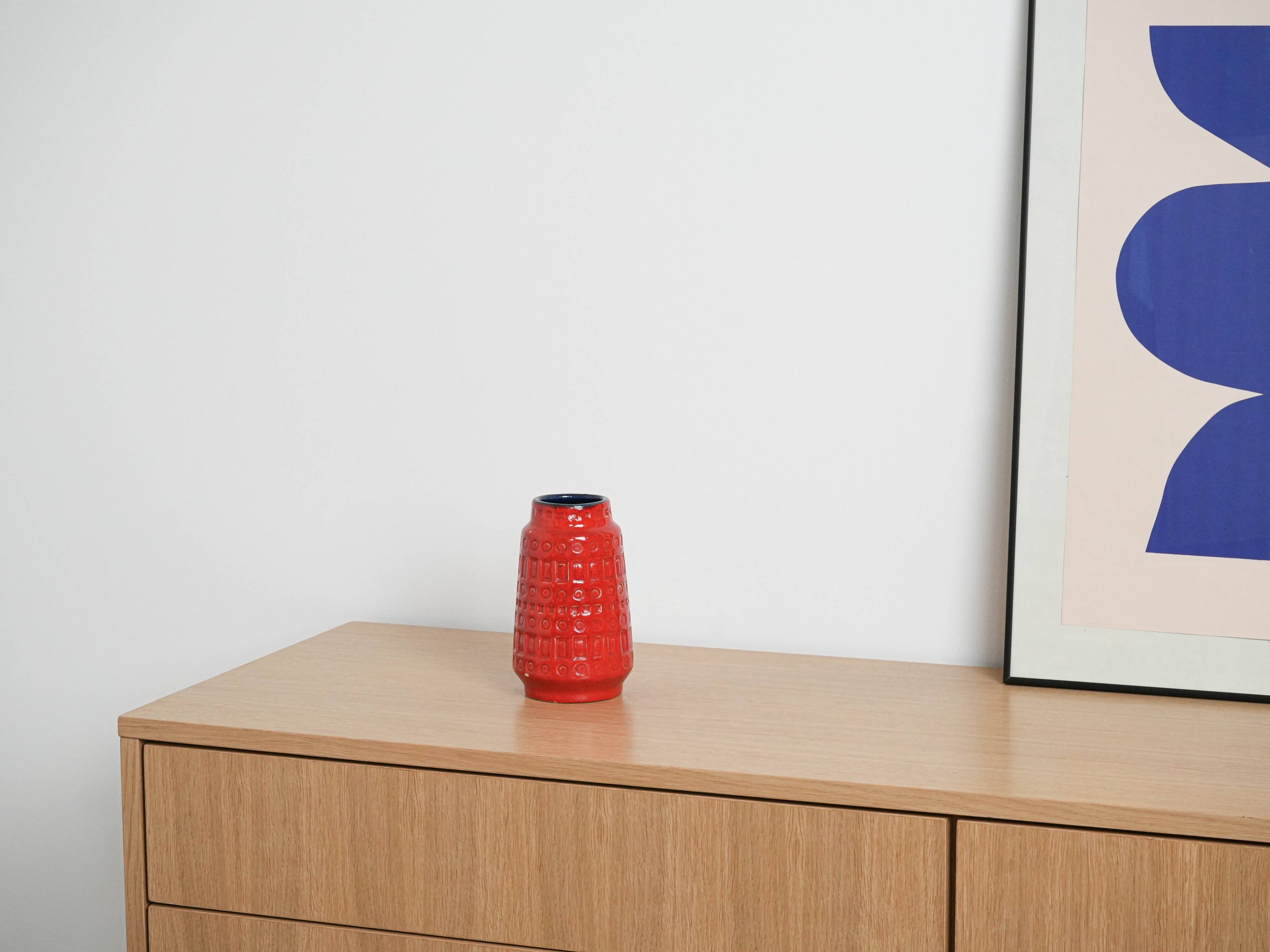 Red ceramic vase, German design, 1960s, made in West Germany