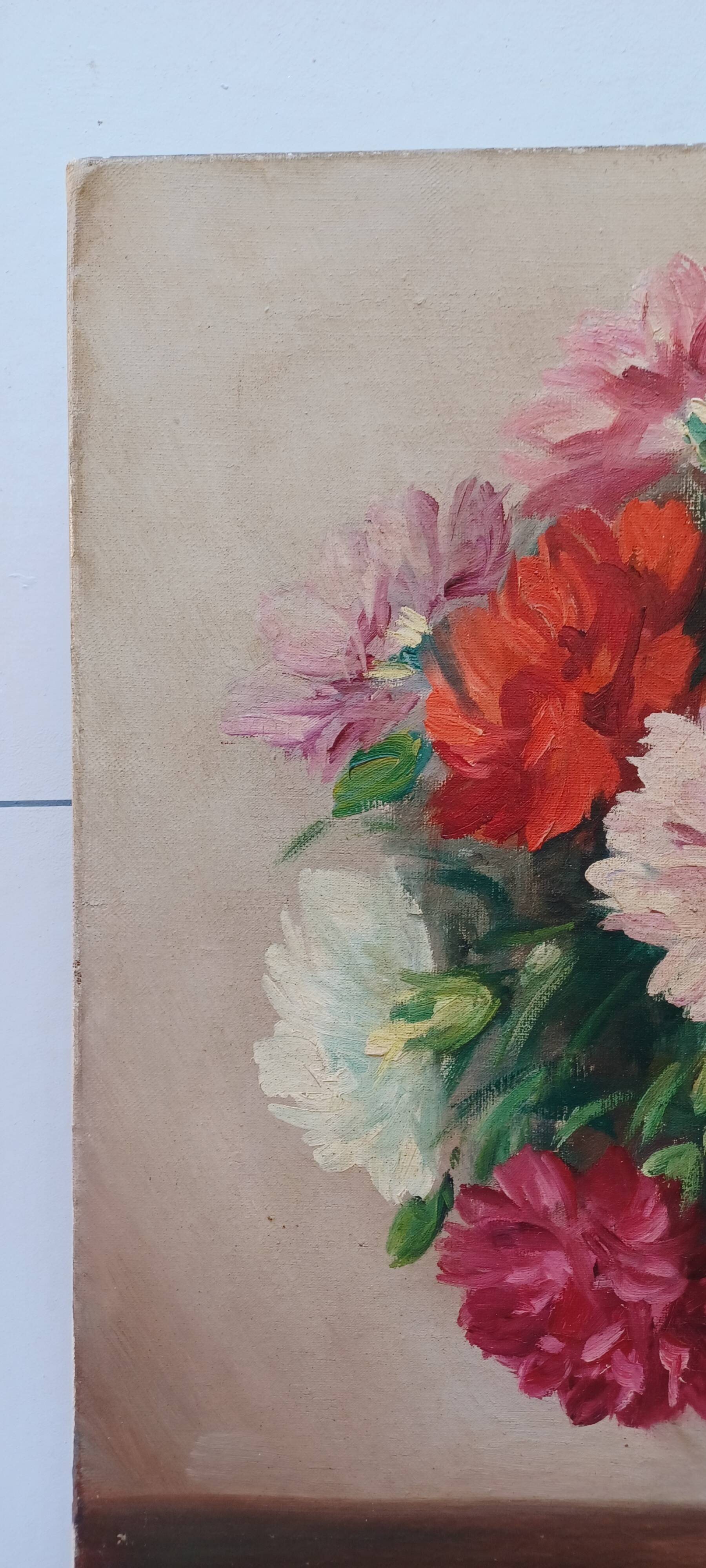 Bouquet of peonies - oil on canvas signed: andre .m
