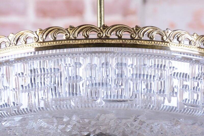 Mid-Century Chandelier in Glass and Brass attributed to Kamenický Šenov, Czech, 1960s