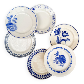 Old flat plates mismatched in earthenware