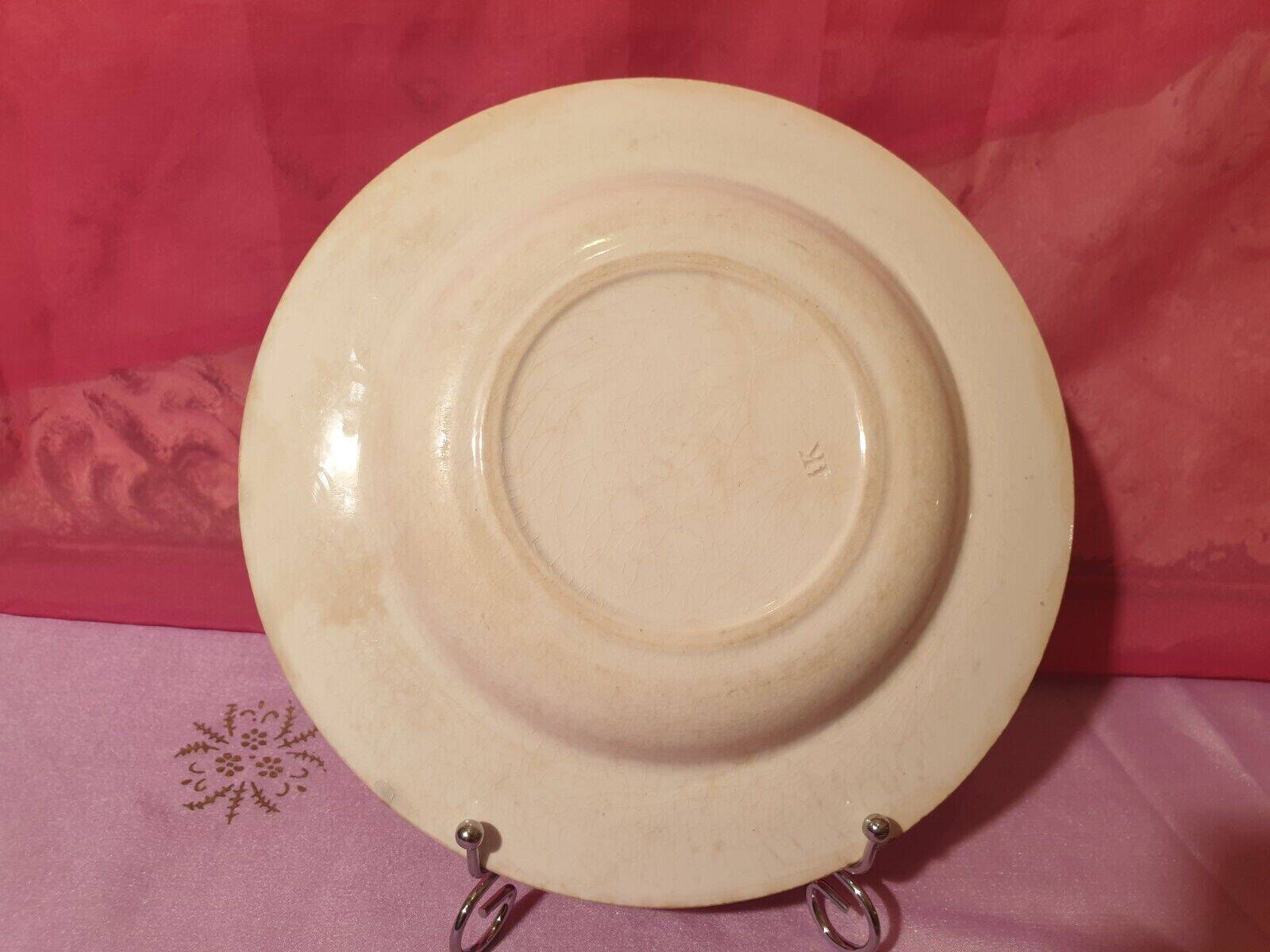 Gien earthenware ceramic soup plate with blue eagle decoration