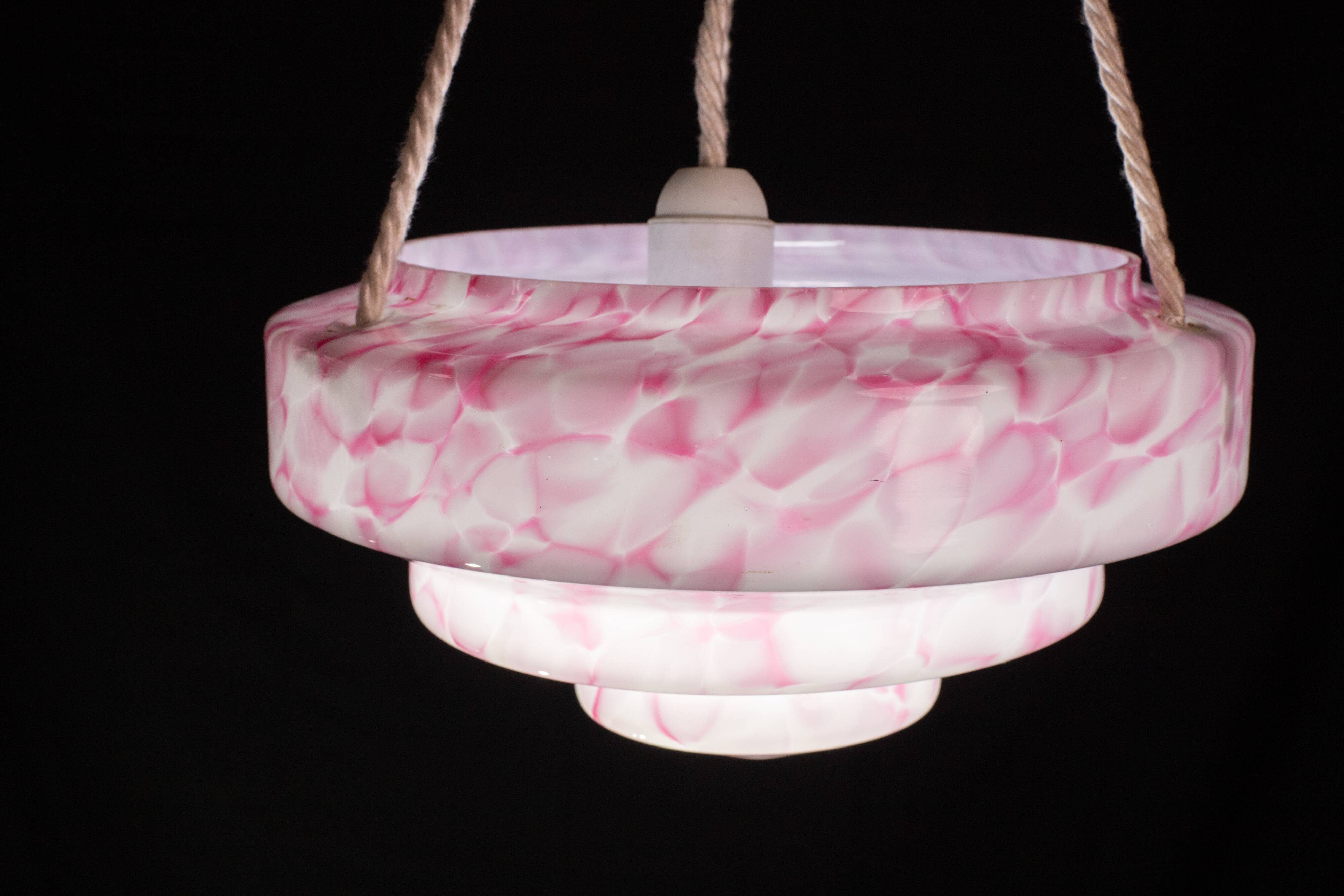 Pink Art Decò Vintage Glass Chandelier, 1950