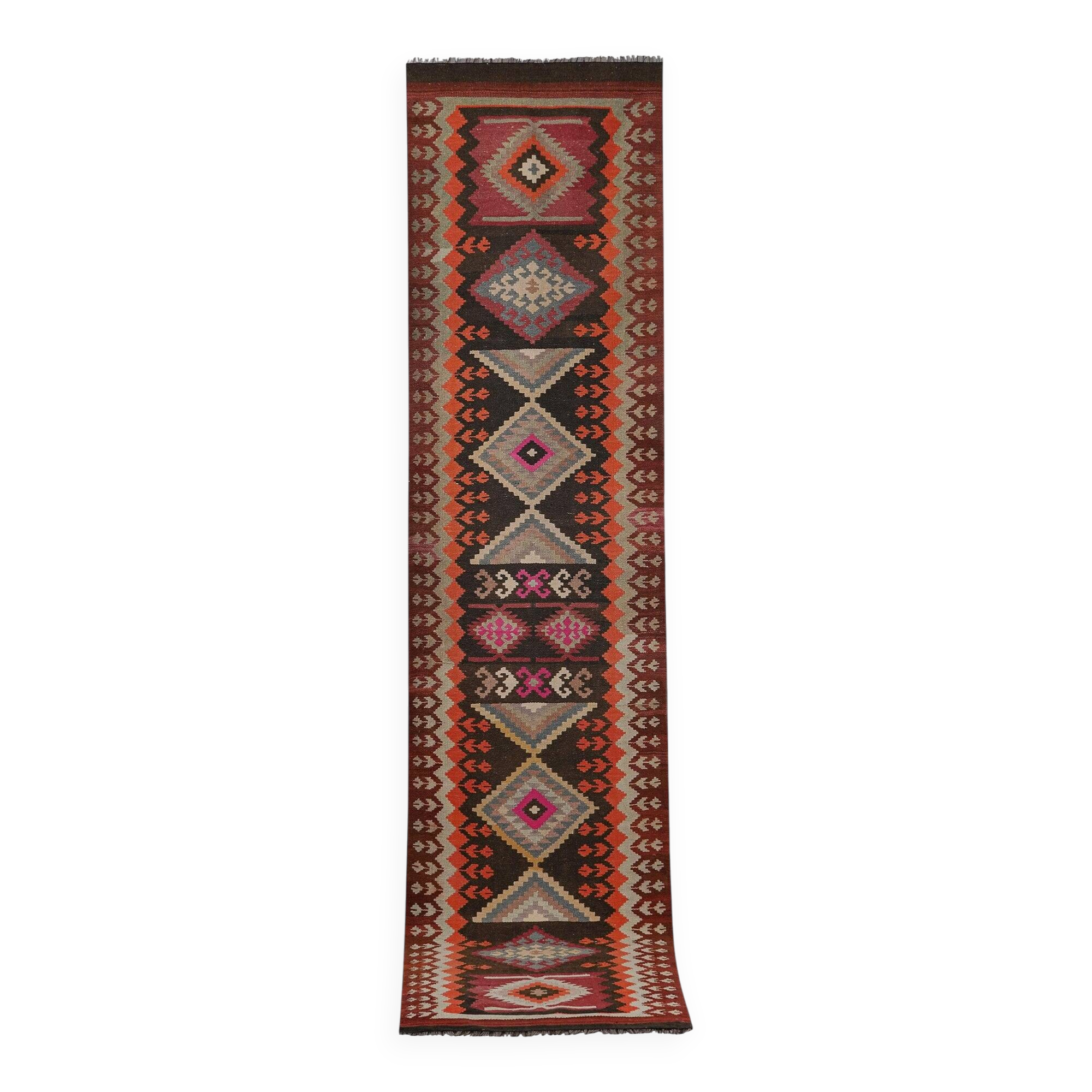 Vintage Turkish hallway rug 96x384 cm