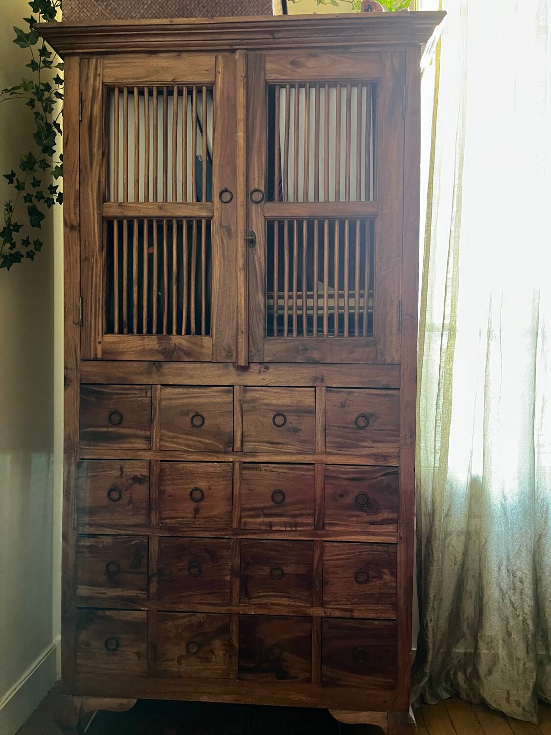 Wardrobe, storage unit with 2 doors and 16 drawers in teak