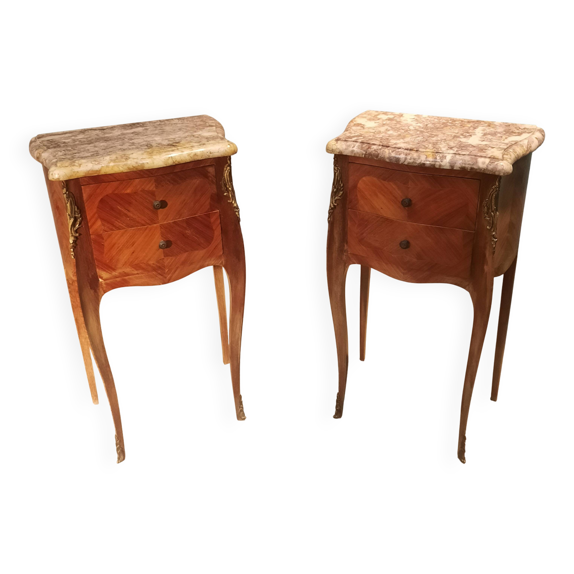 Pair of Louis XV style bedside tables in marquetry
