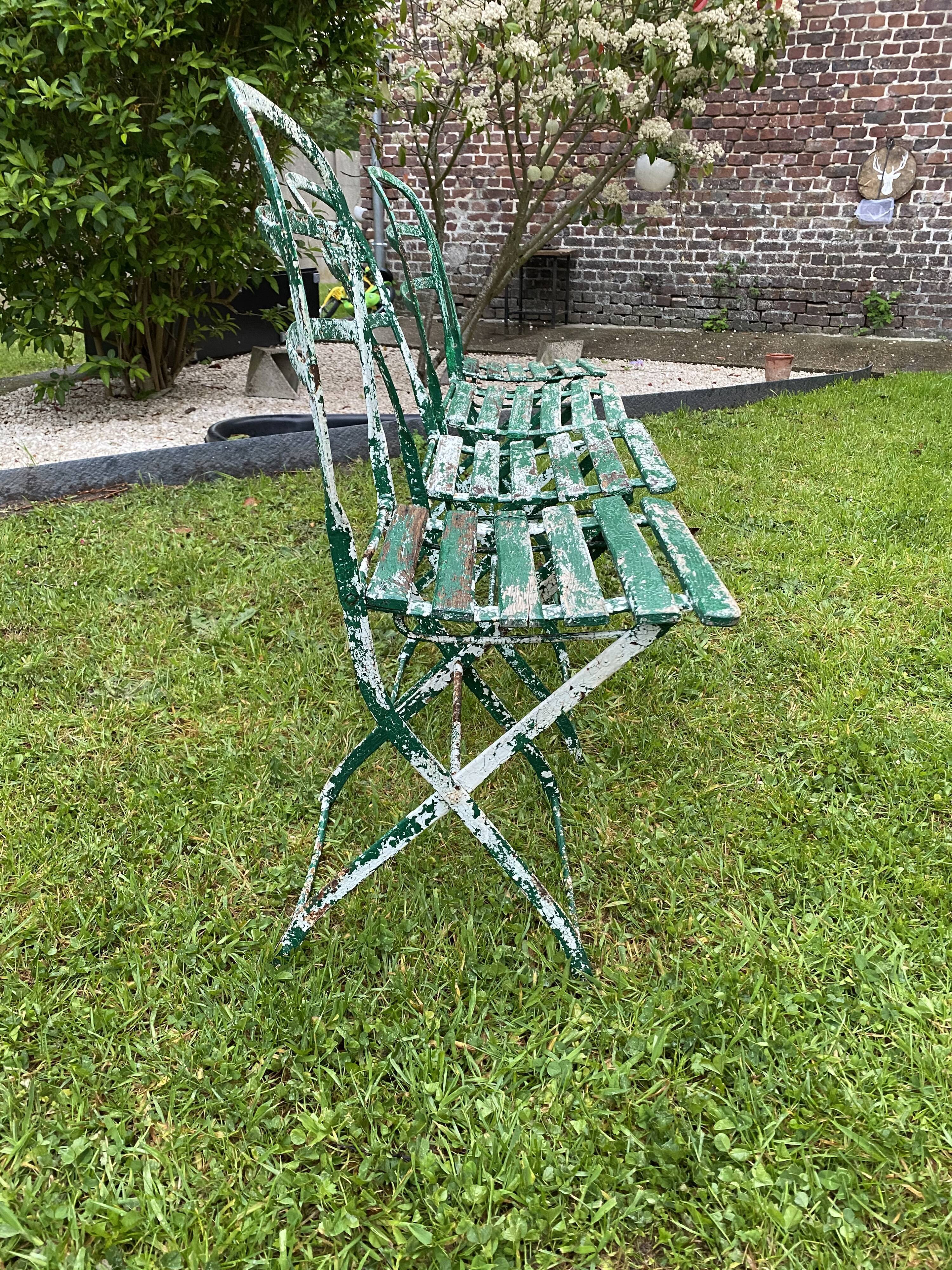 4 metal and wood garden chairs 1930