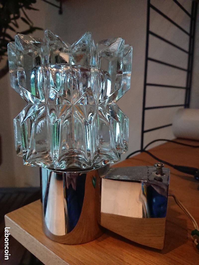 Chrome wall light and glass