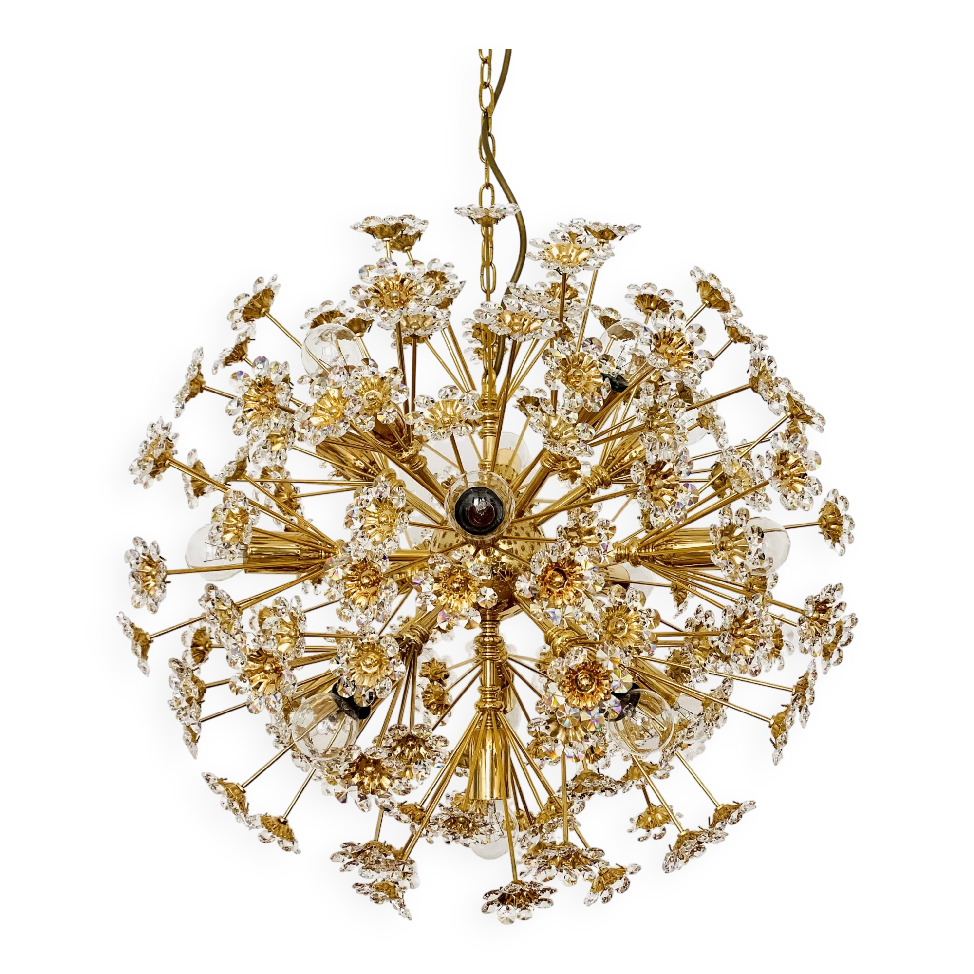 Large Floral Crystal Glass Ball Chandelier by Palwa