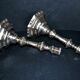 Pair of antique octagonal candlesticks in silvered bronze, Regency style.
