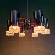 Space Age chandelier in chrome metal and brass, 1970s