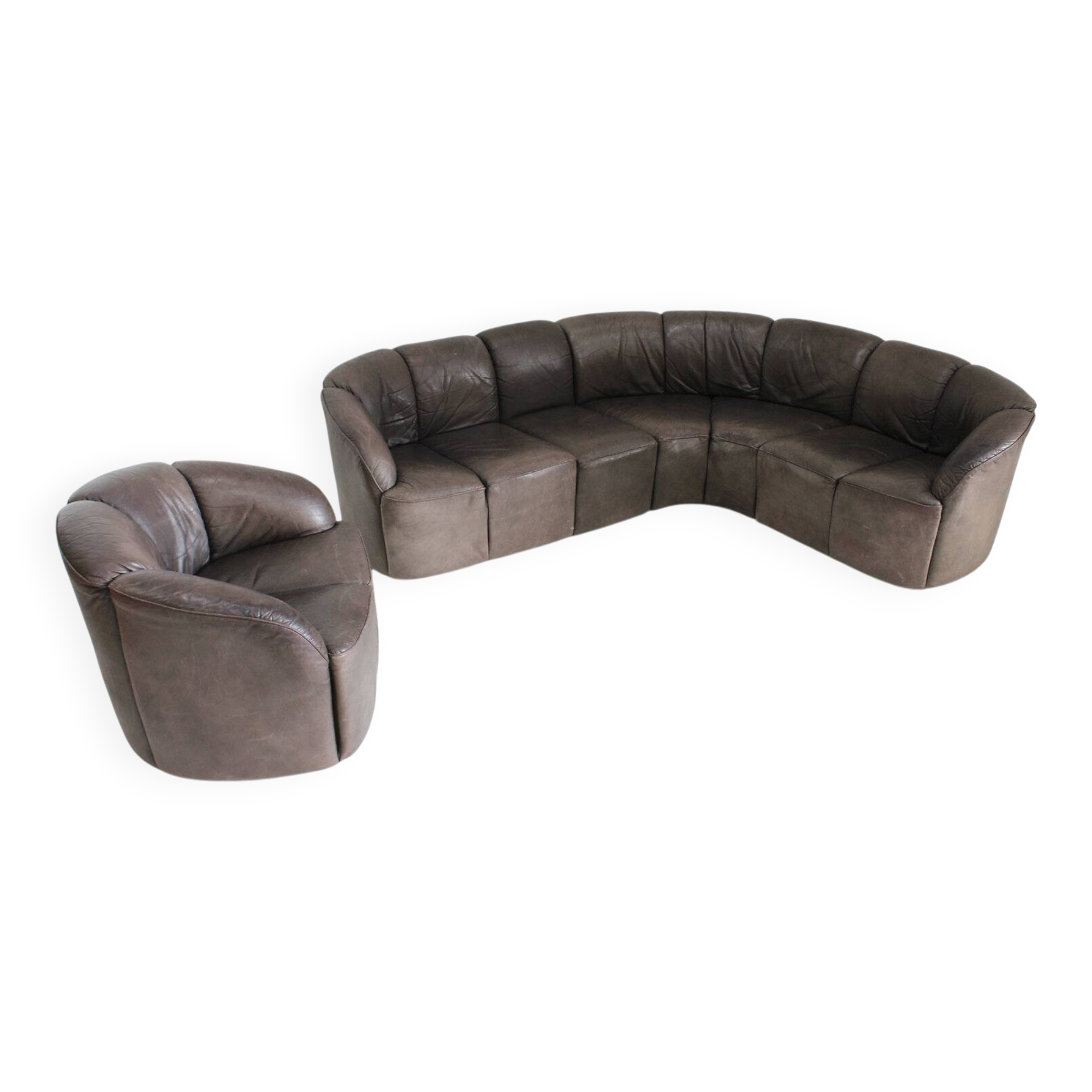 Vintage modular leather sofa and armchair Walter Knoll Piccolino 1960s