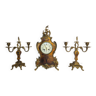 Violinnée Clock and its Candlesticks Louis XV Cartel Clock Fireplace Trim XIX