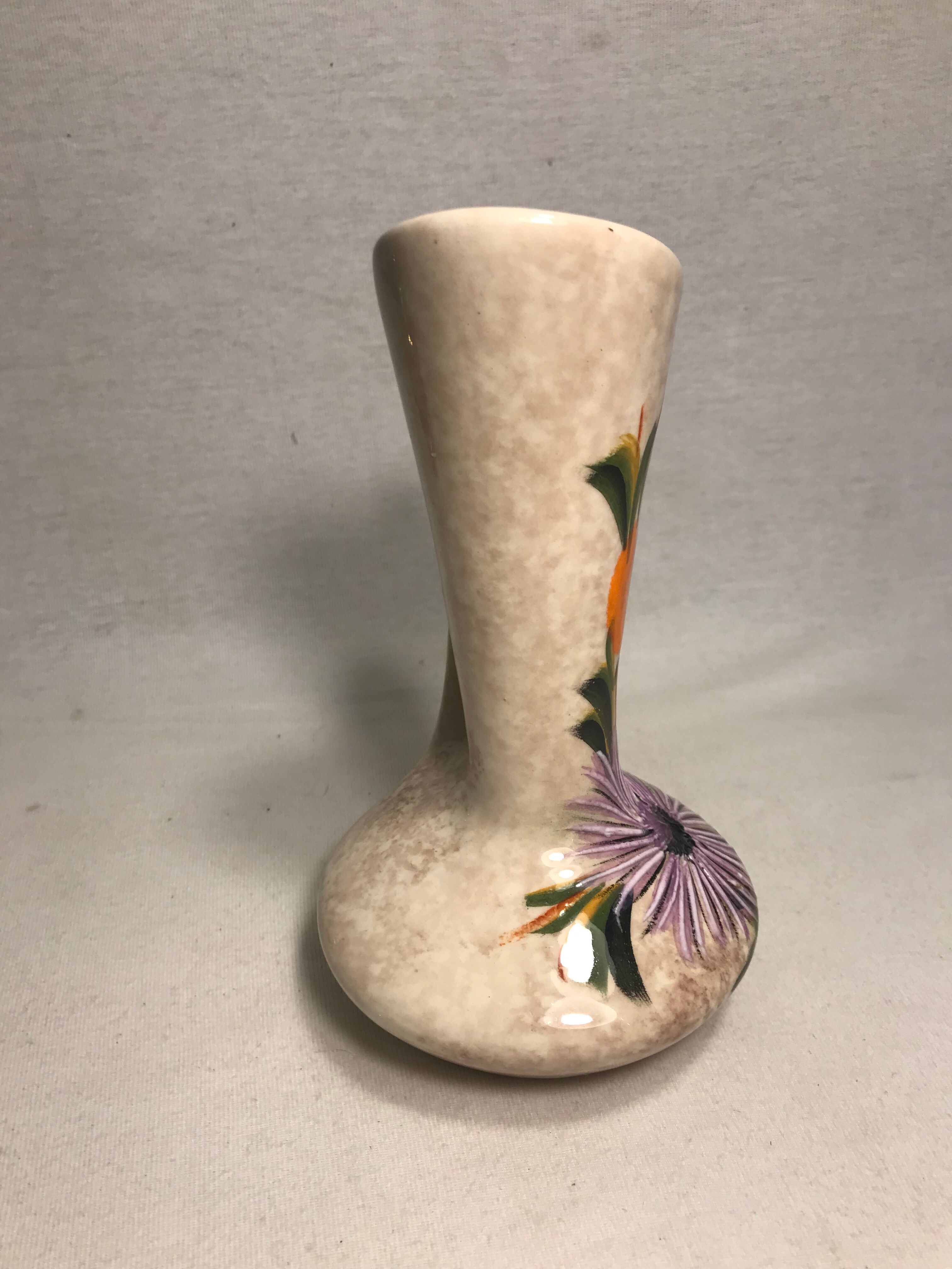 Former pitcher Vallauris enamelled Tess ceramic + painted flower Vintage