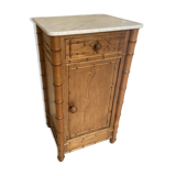 Bedside table / nightstand in pitchpin pine wood and bamboo with marble top