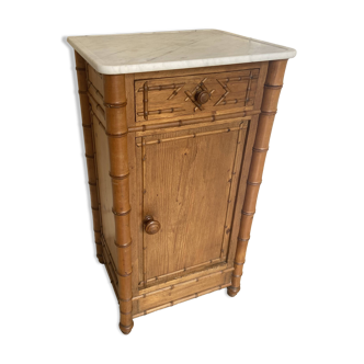 Bedside table / nightstand in pitchpin pine wood and bamboo with marble top