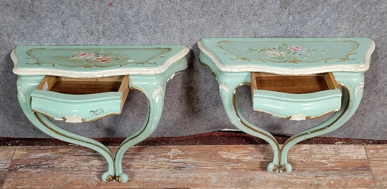Pair of Venetian Louis XV style consoles in painted wood