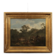 Old painting of a landscape with peasants, oil on canvas, Europe '800.
