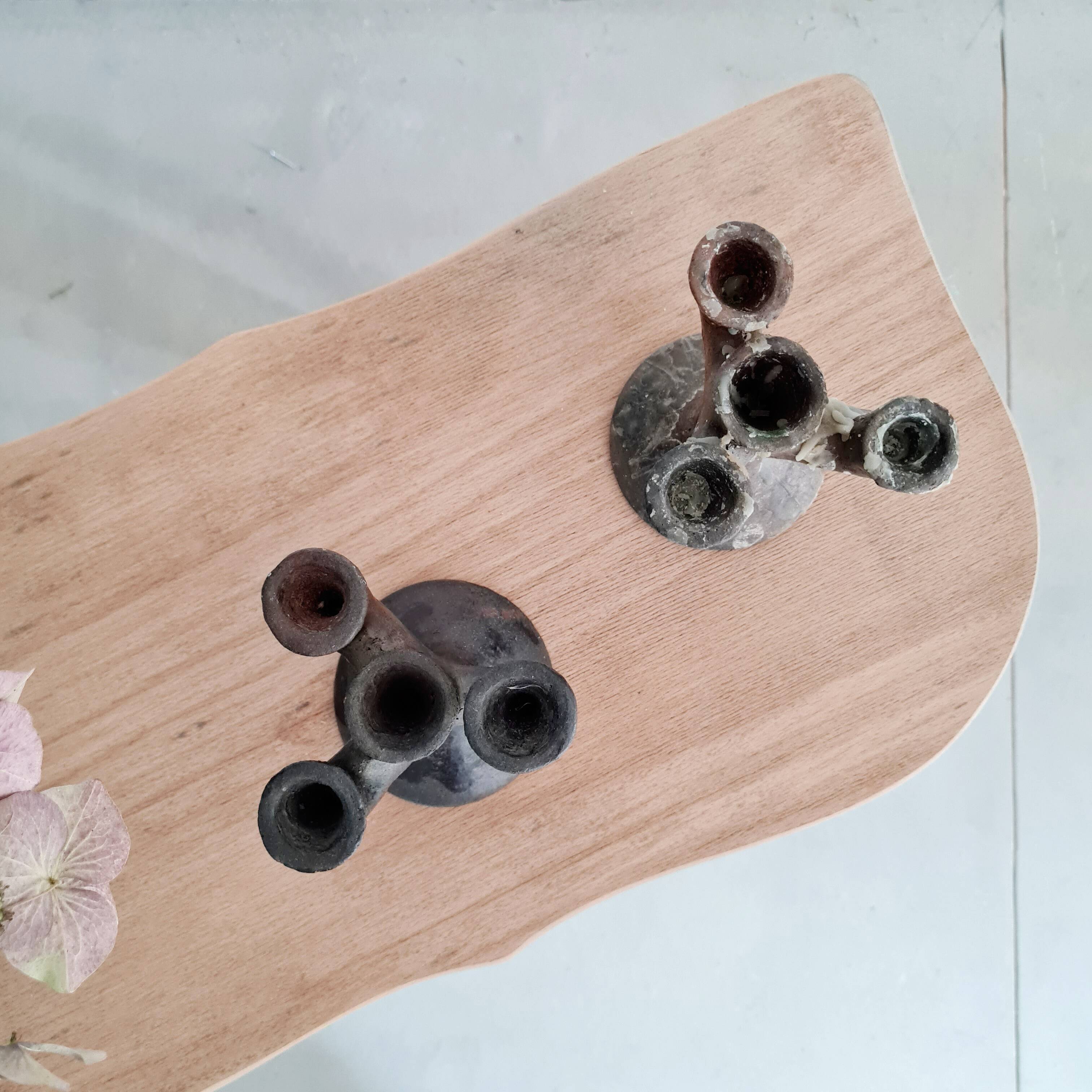 Antique terracotta candlesticks