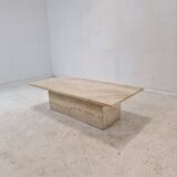 Rectangle Travertine Coffee or Side Table with Brass, Italy 1980s