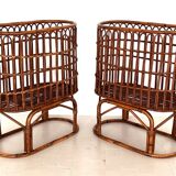 Pair French XXL Bamboo Baskets, 1970s