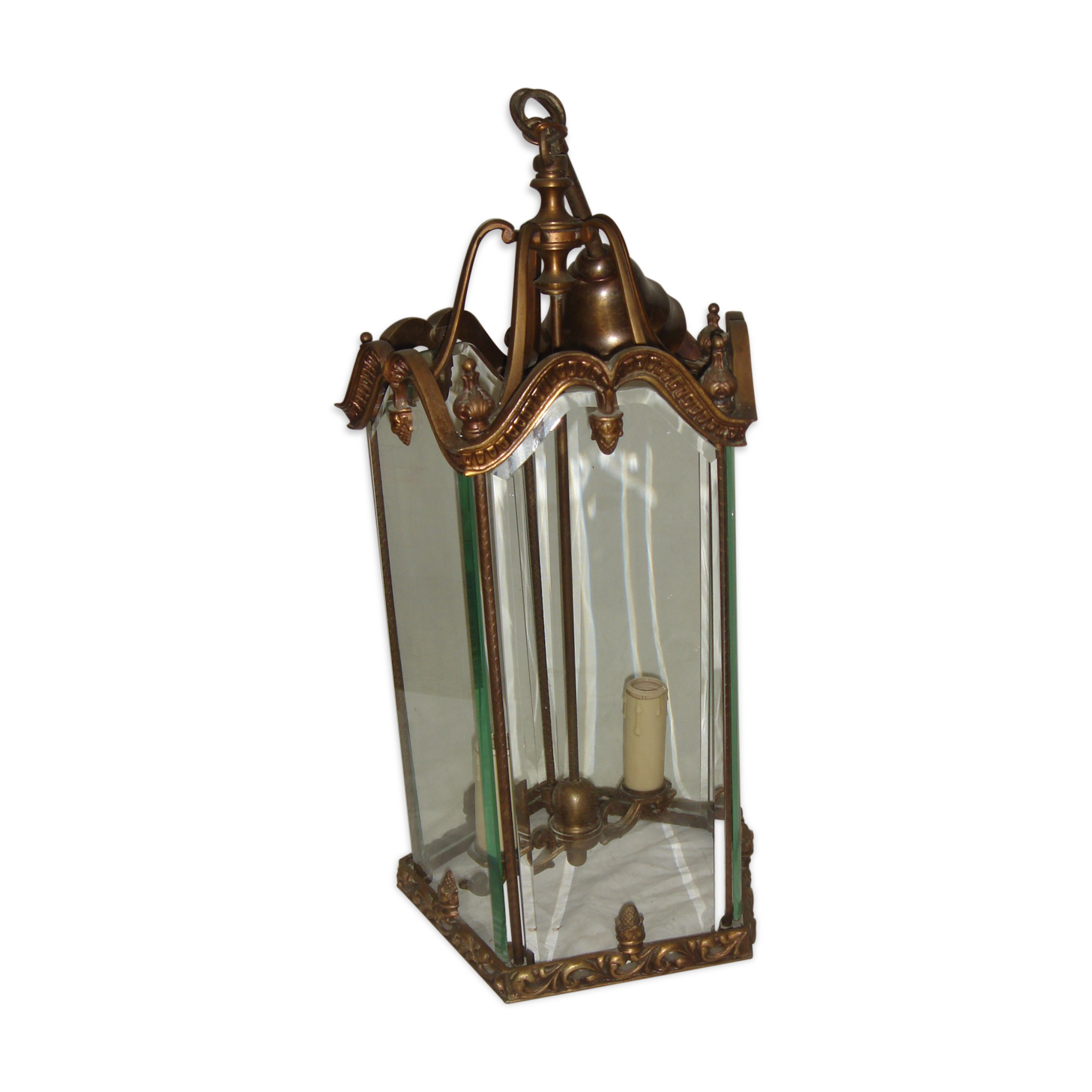 Corridor bronze & bevelled glass hanging lamp