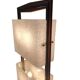 Column totem floor lamp in teak and frosted resin Scandinavian design