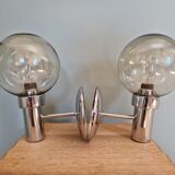 Pair of vintage wall lights in chromed metal and smoked glass, 70s
