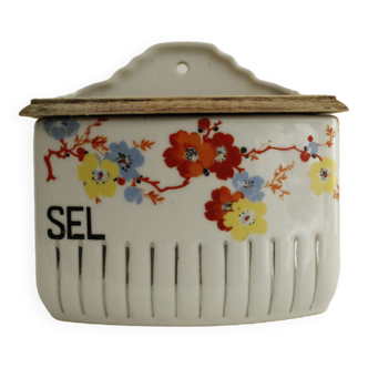 Antique wall salt pot. floral motifs