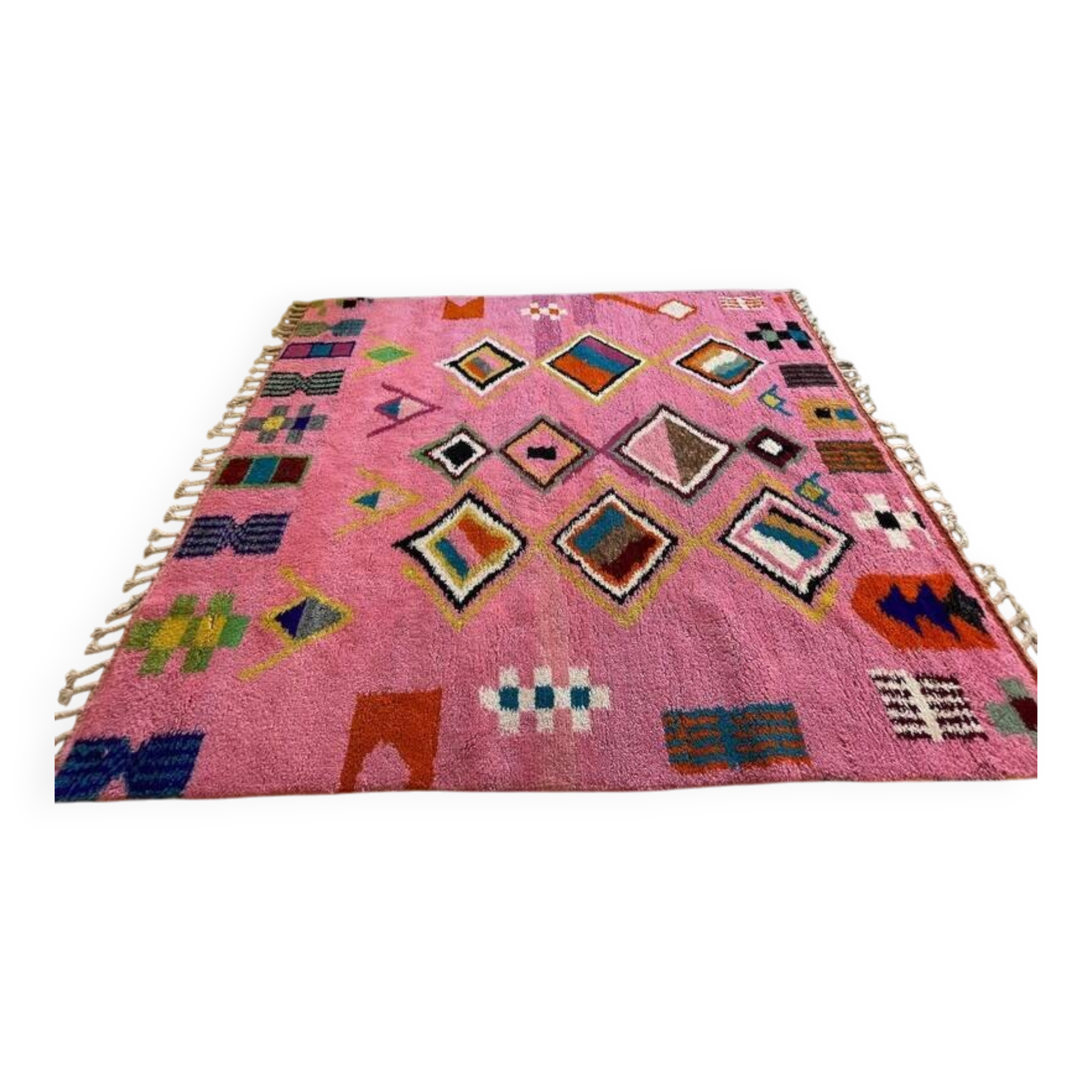 Moroccan handmade rug, beni ourain pink shag 150/250cm