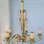 Magnificent Art Deco luminaire chandelier with 5 glass disc lights DLG SUBES ADNET LELEU