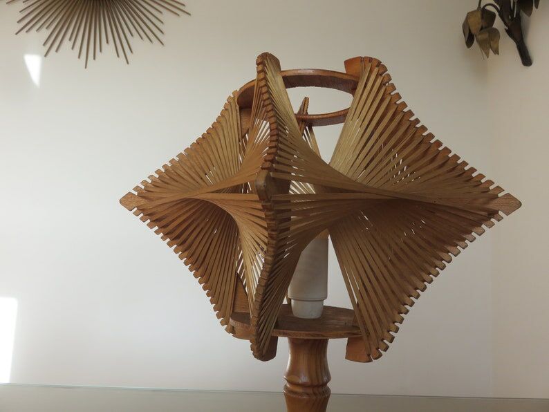 Scandinavian lamp, wire and wood, 60s 70s