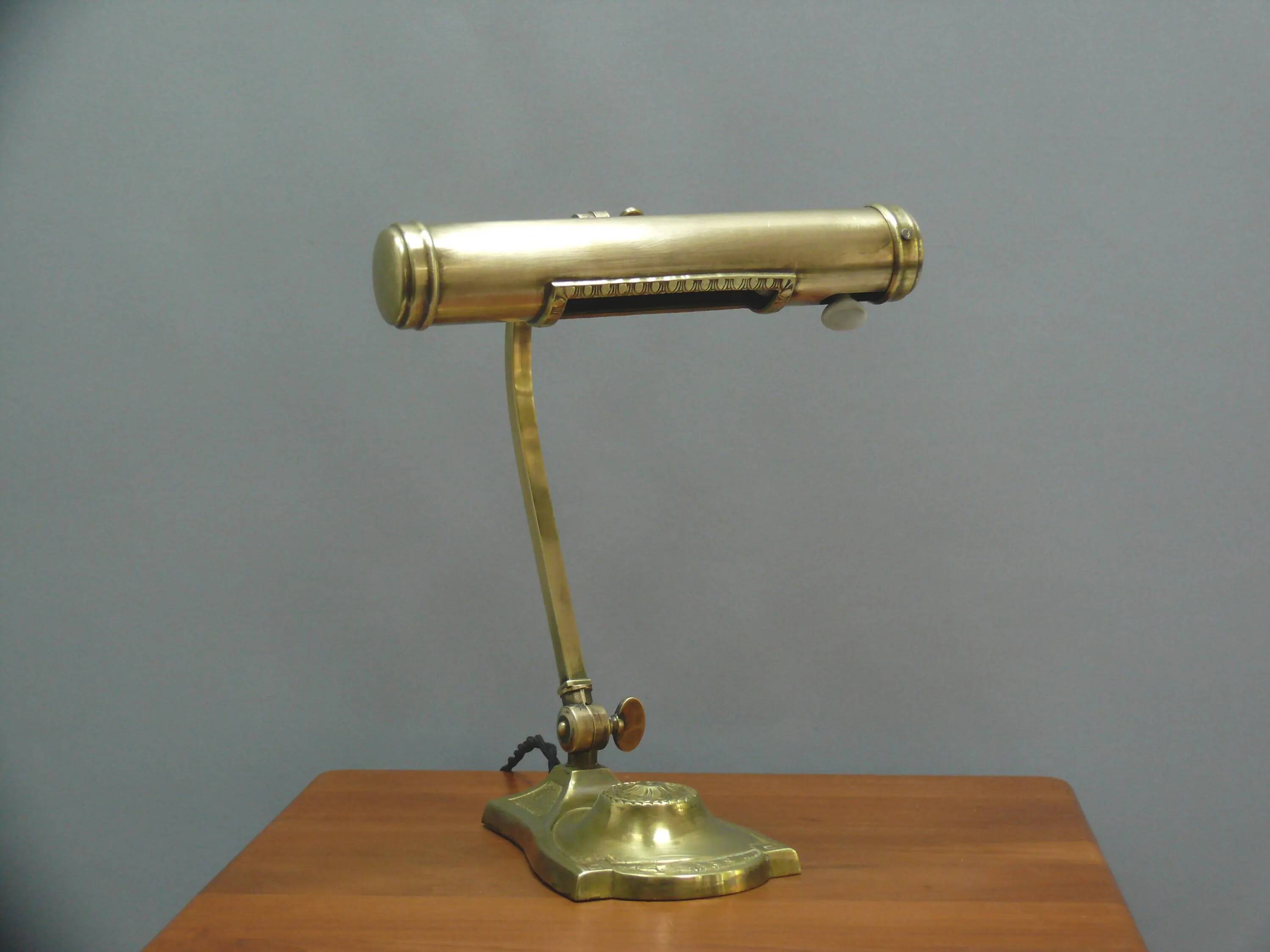 Art Deco brass piano lamp with rotary switch socket