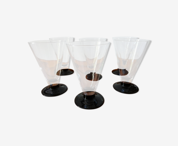 6 verres à eau à pied noir vintage france