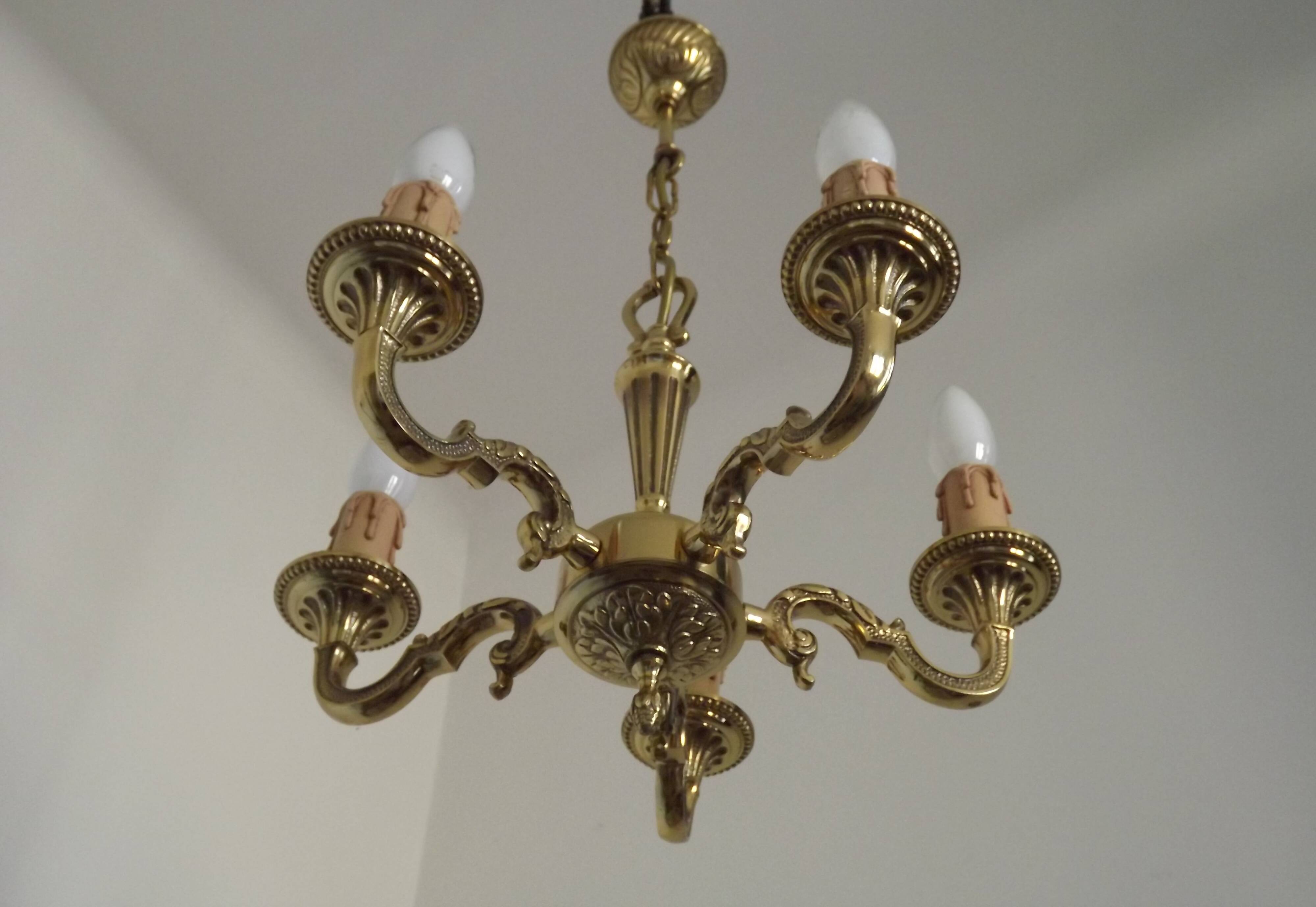 French Vintage 5 Light Quality Brass Chandelier with Scroll Acanthus Arms 5452