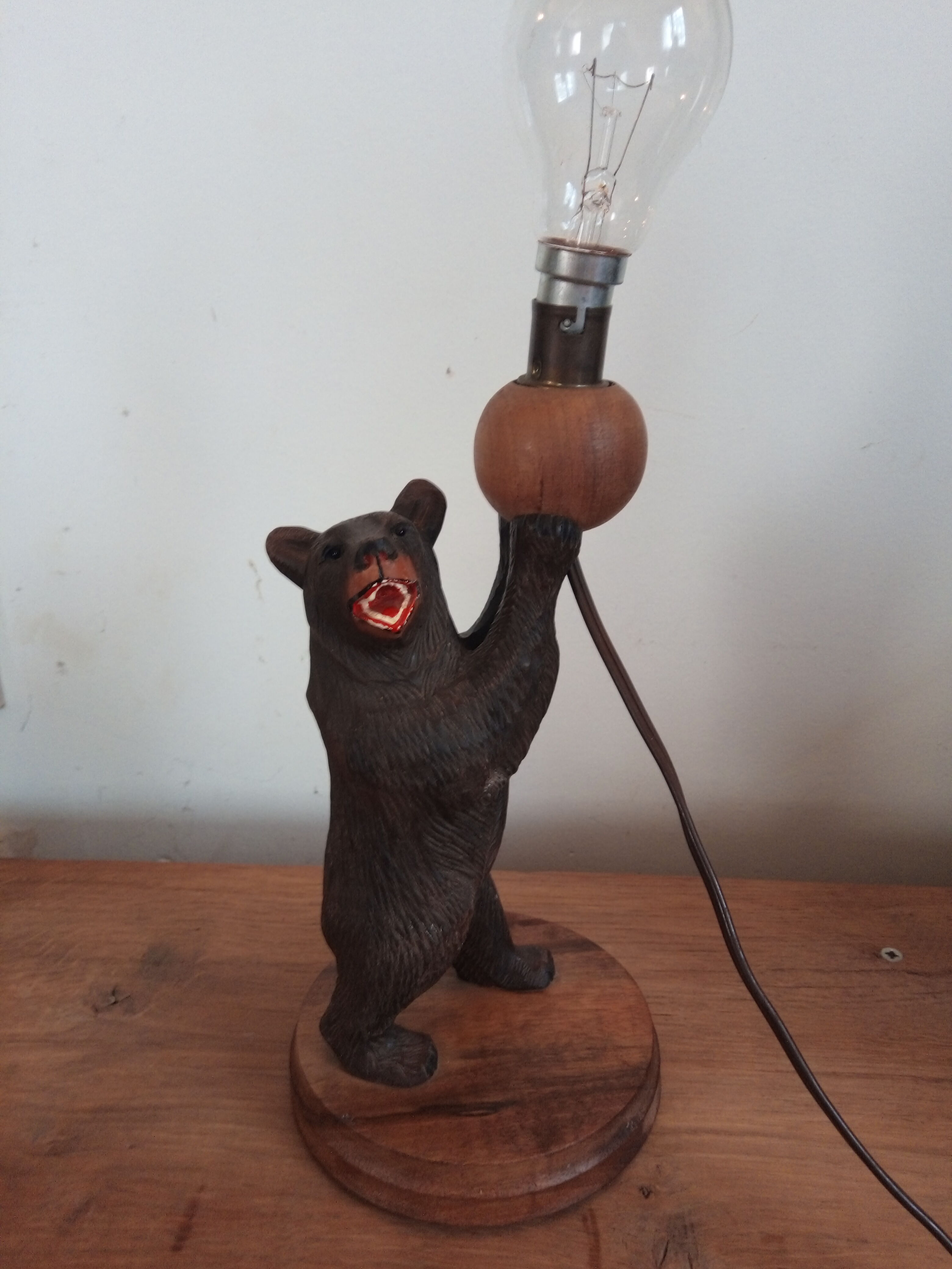 Wooden bear lamp, black forest