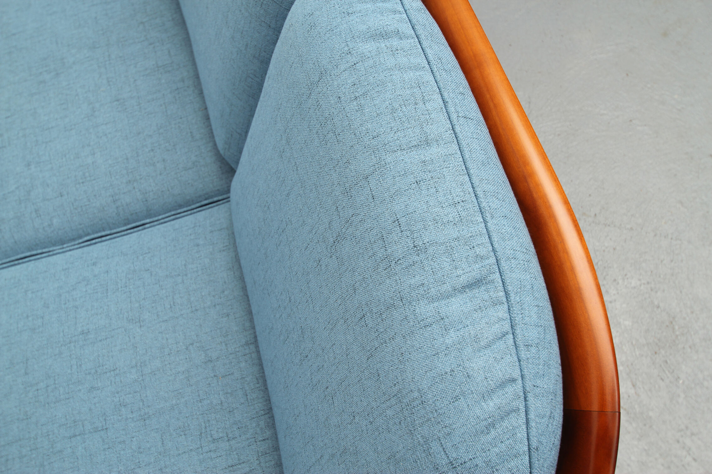 1960s 2-seater sofa in cherrywood middle blue, Wilhelm Knoll