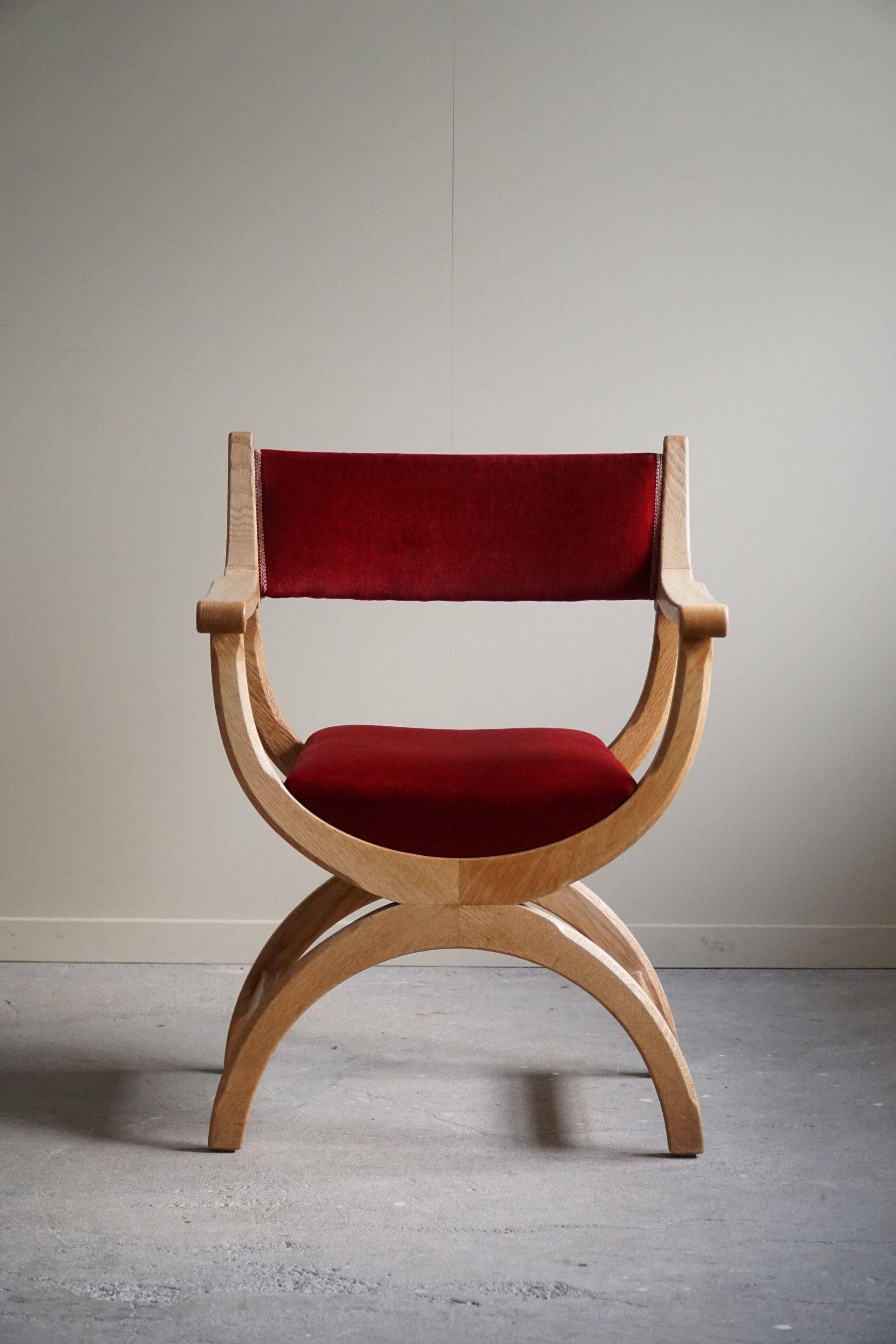 Henning Kjærnulf, Oak and velvet armchair, Model "Kurul", Mid-century, 1960s
