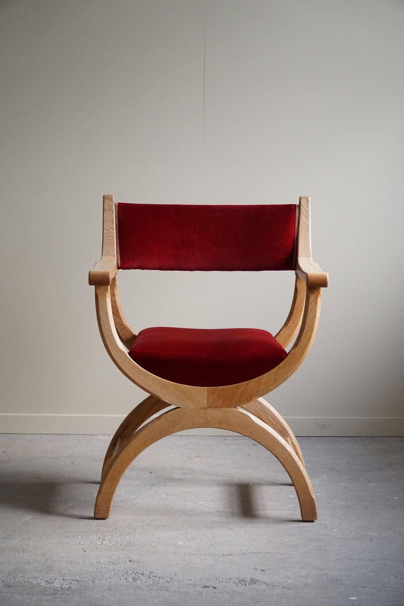 Henning Kjærnulf, Oak and velvet armchair, Model "Kurul", Mid-century, 1960s