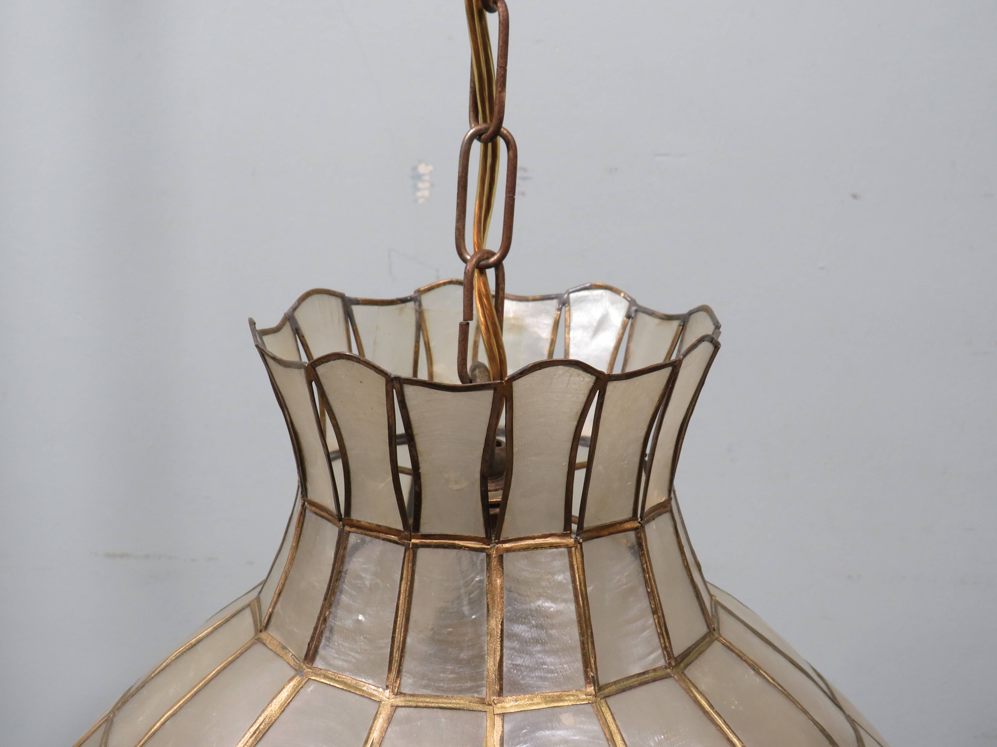 Large vintage capiz pendant light