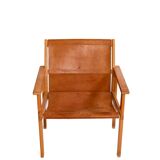 Rare Hans Agne Jakobsson armchair in leather and wood. Circa 1970
