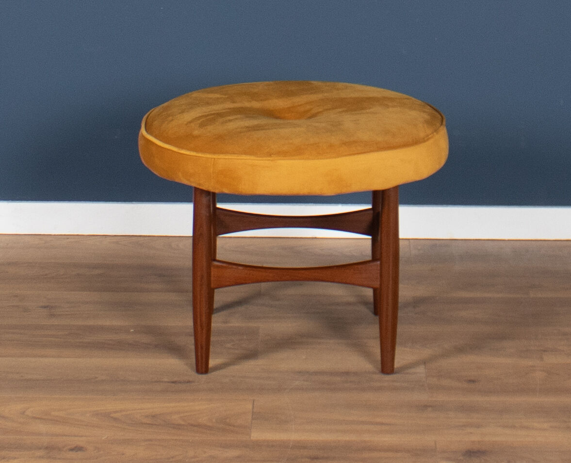 Retro teak 1960s kofod larsen upholstered mustard stool