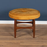 Retro teak 1960s kofod larsen upholstered mustard stool
