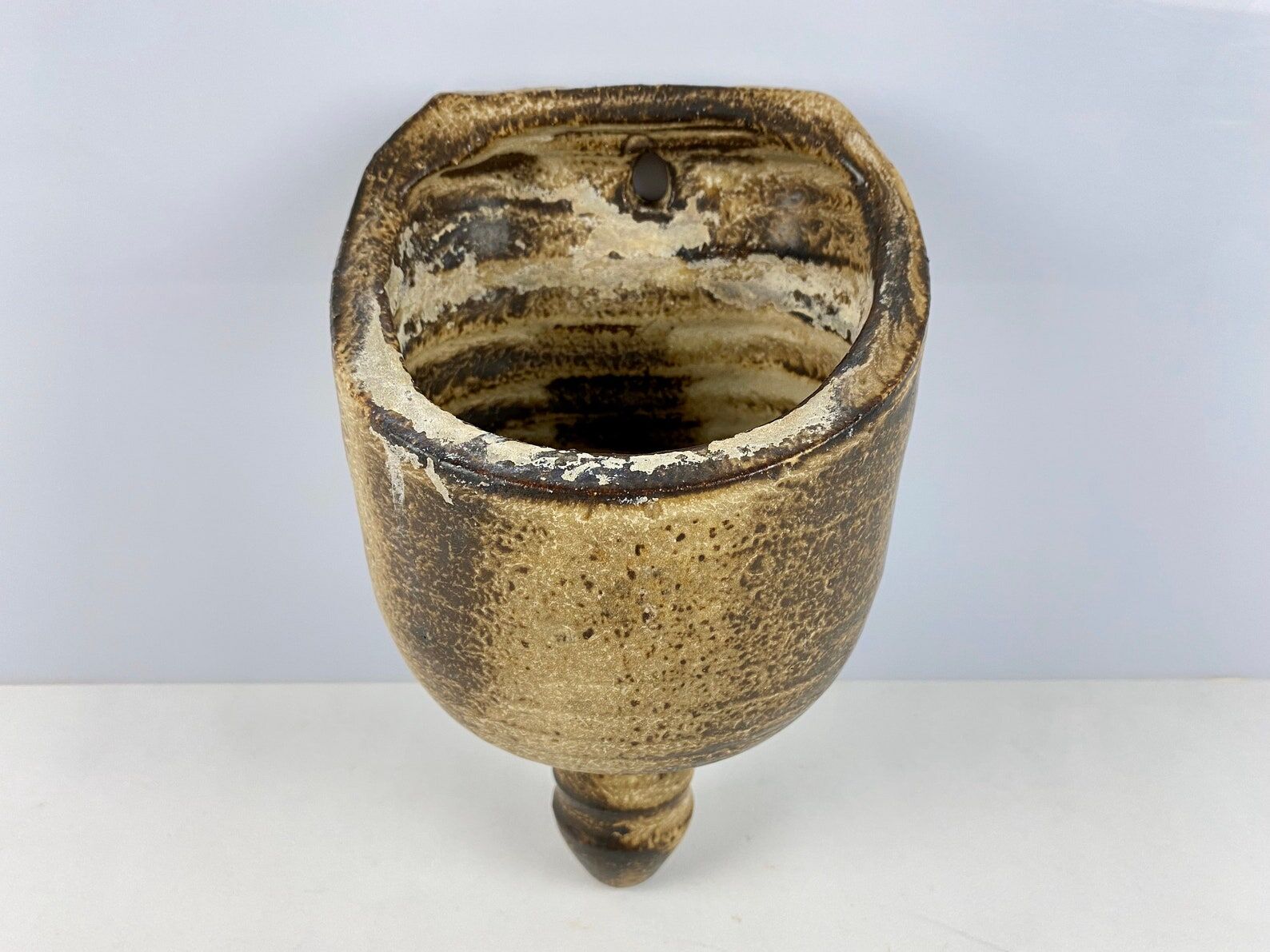 Vintage brown ceramic hanging planter