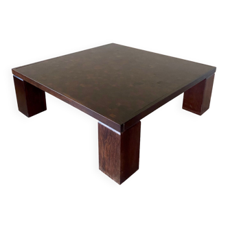Coffee table in dark oak marquetry, Rolf Middelboe & Gorm Lindum, Tranekaer, Denmark, 1970's