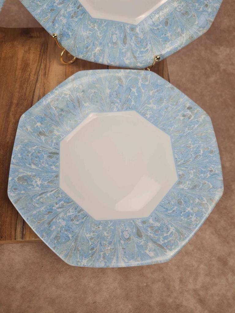 Set of 4 vintage blue marbled Arcopal deep plates.