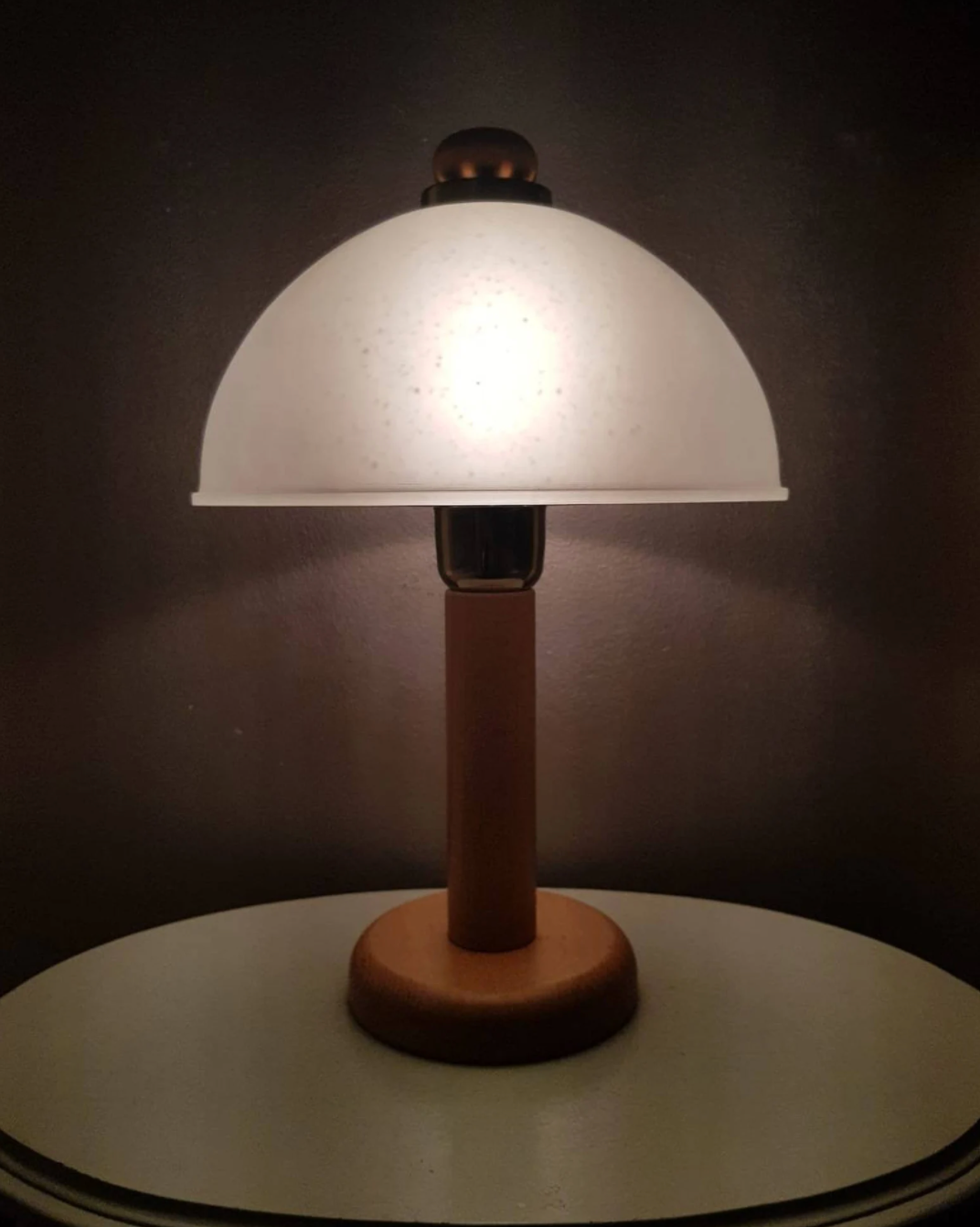 Vintage wooden table lamp with glass lampshade, 80s