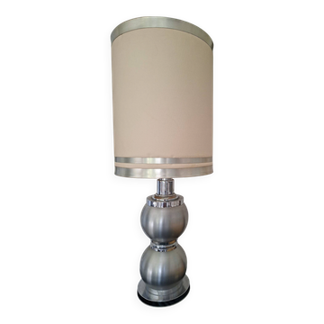 Large vintage lamp from the 1970s - brushed metal & chrome - h100cm