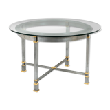 Brushed and gilded metal table, glass tray, 1970s