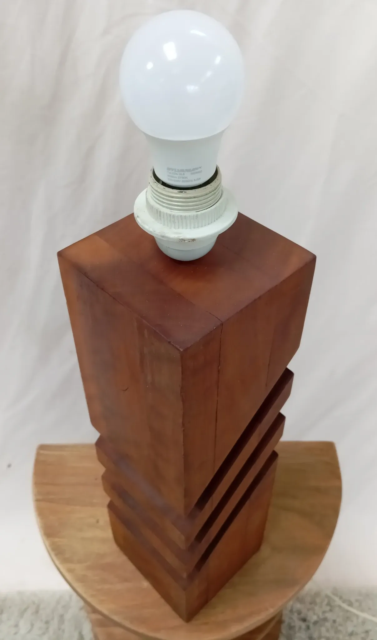 1970s lamp, solid mahogany, graphic design
