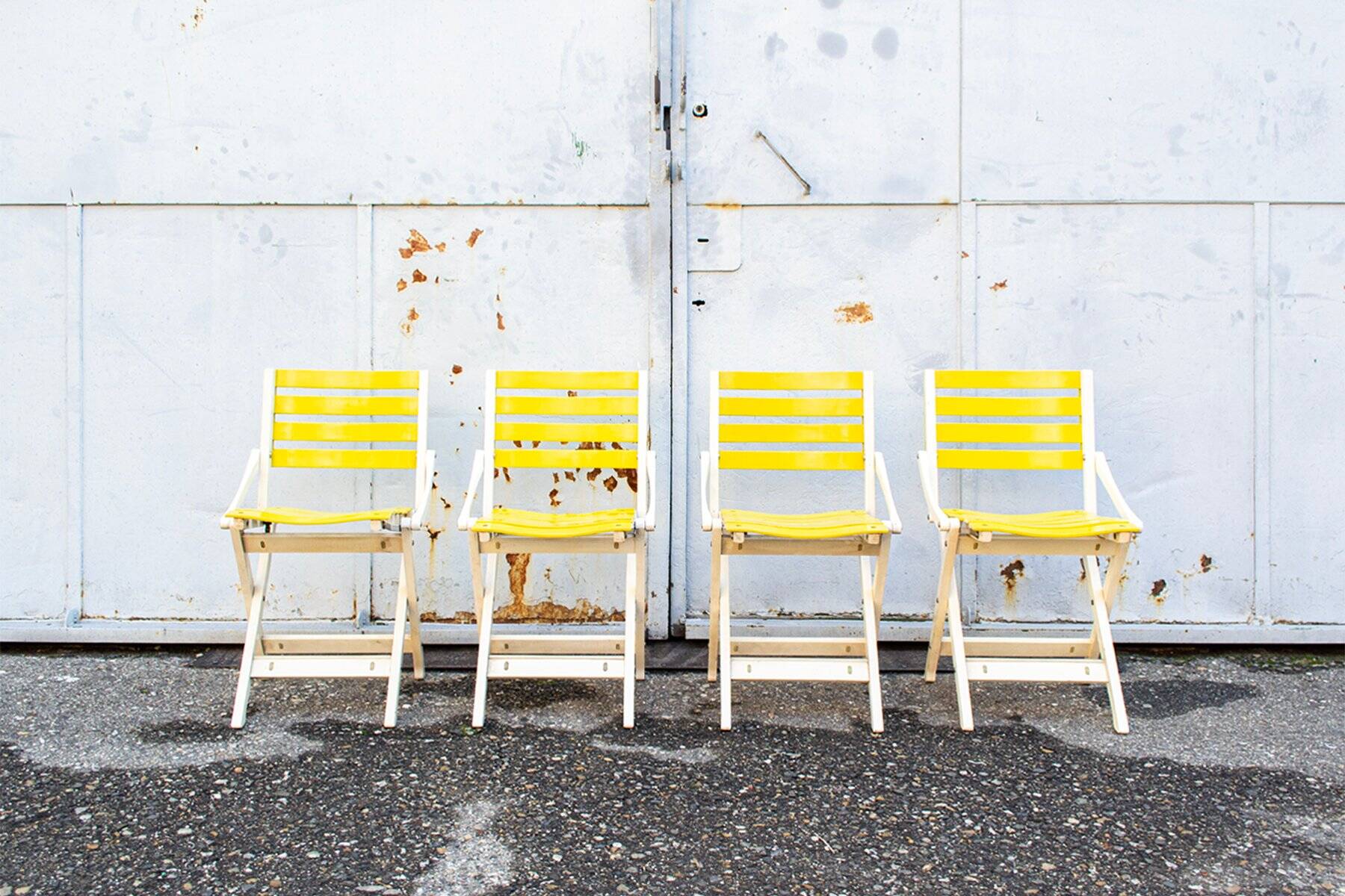 Reguitti folding garden table in wood with chairs, 1970s, set of 5